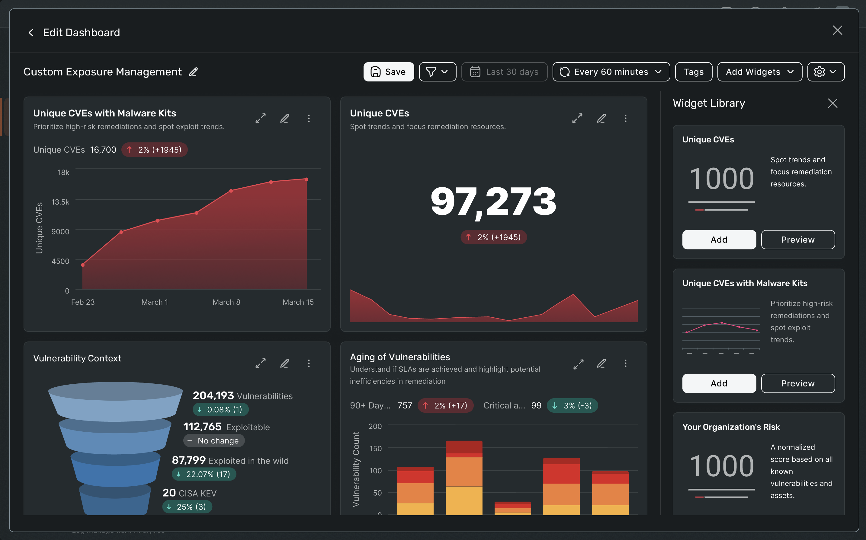 Attack Surface Dashboard and Widget Builder for Reporting