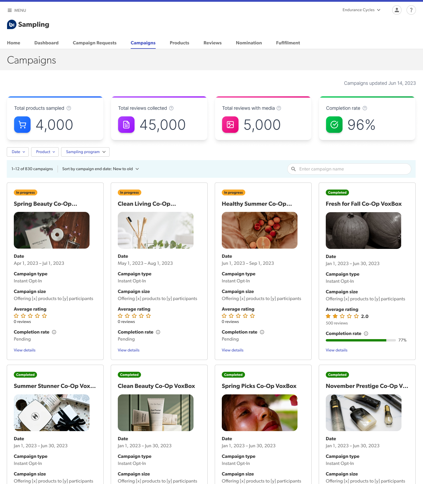 User Generated Content (UGC) Sampling Campaigns
