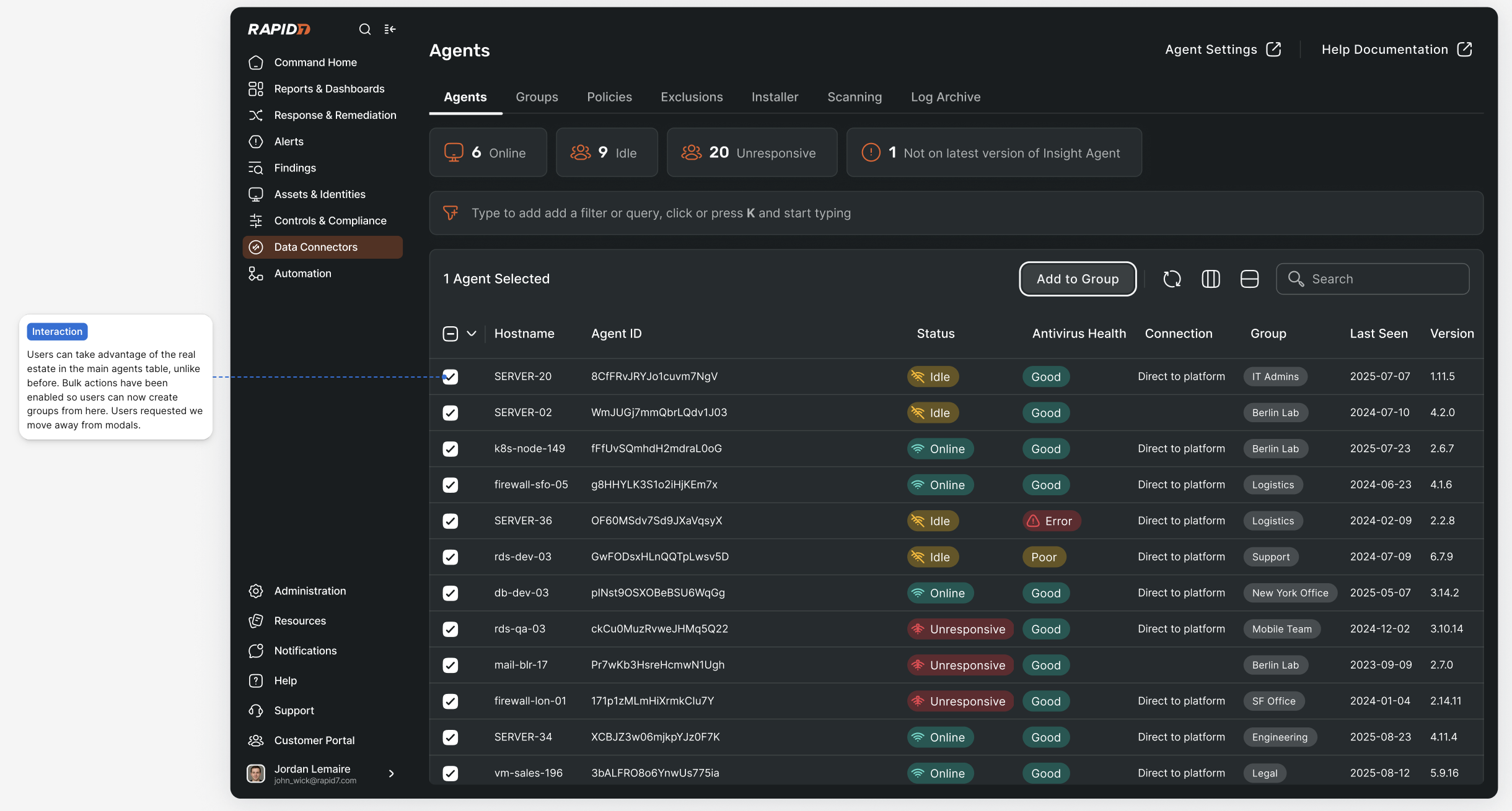 Agent groups solution screen